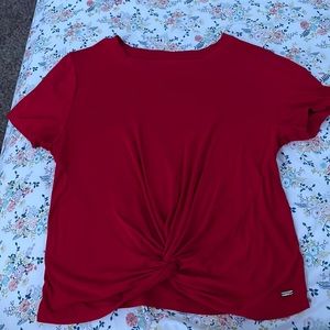 Red Hollister Flowey Tee with cross cross in the front!